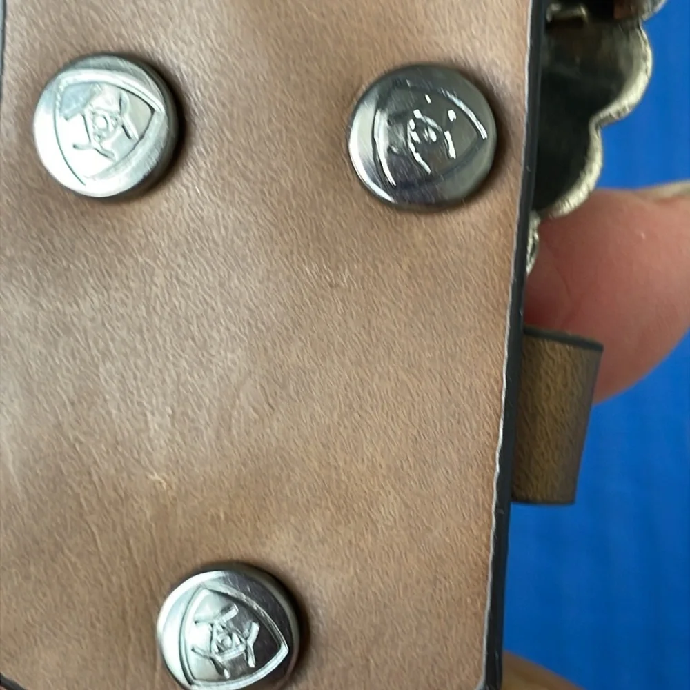 ARIAT Lucinda Womens brown leather oval turquoise silver concho western belt - Picture 9 of 10